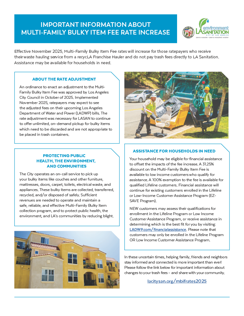LASAN Multi Family Bulky Item Fee - Fact Sheet
